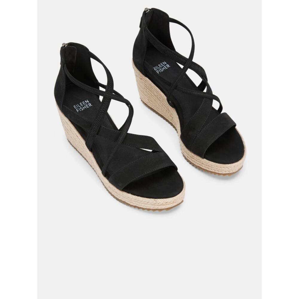Eileen Fisher Wanda Black Nubuck Espadrille Flats Slip On Shoes Size 7